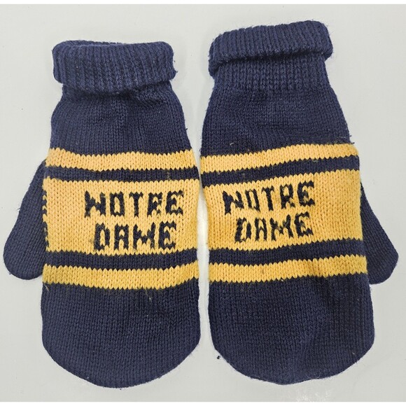 Vintage Notre Dame Fighting Irish Knit Football Blue Mittens Gloves Blue - Picture 1 of 4